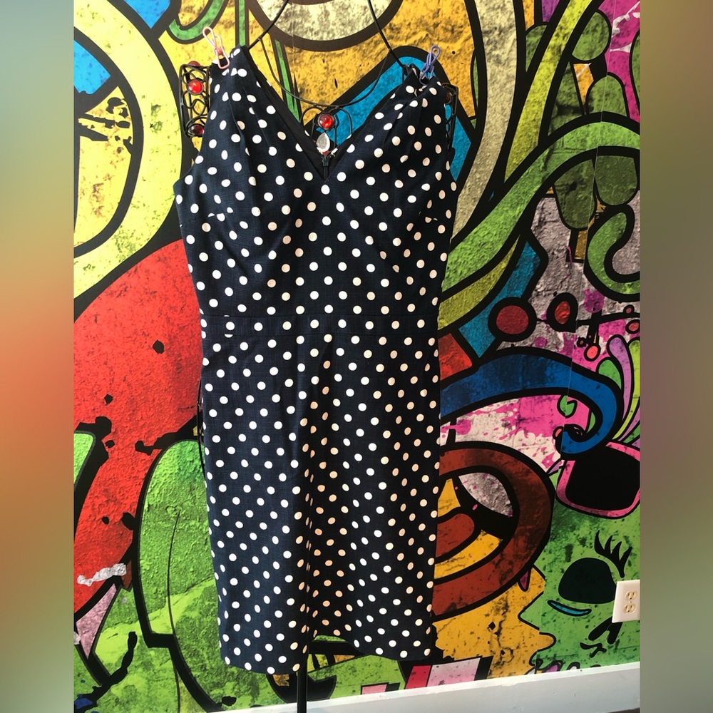 J Crew Navy White Polka Dot Sleeveless Cotton Size 4
